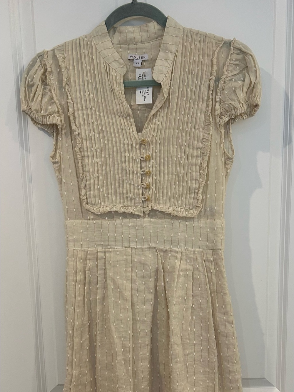 NEW w/ TAGS Walter Baker Pin Tuck Pintuck Knee Midi Dress Swiss Dot Ivory Cream